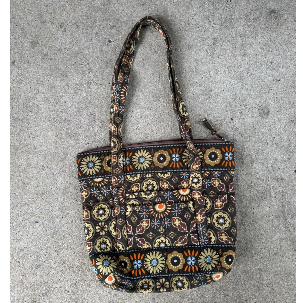 Vera Bradley Java Blue Quilted Cotton Tote Bag Floral Brown Teal 3740